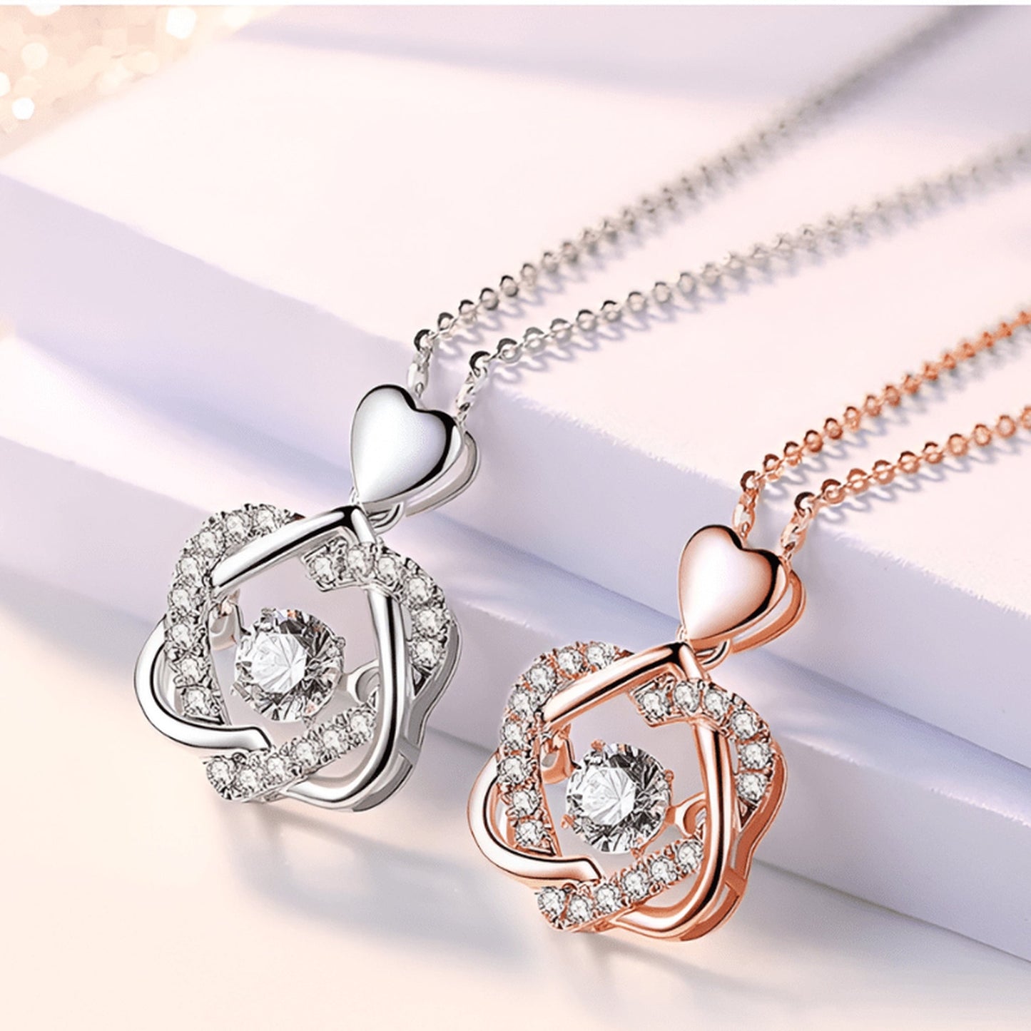 Belle Eternal Rose Heart Necklace 🌹❤️✨