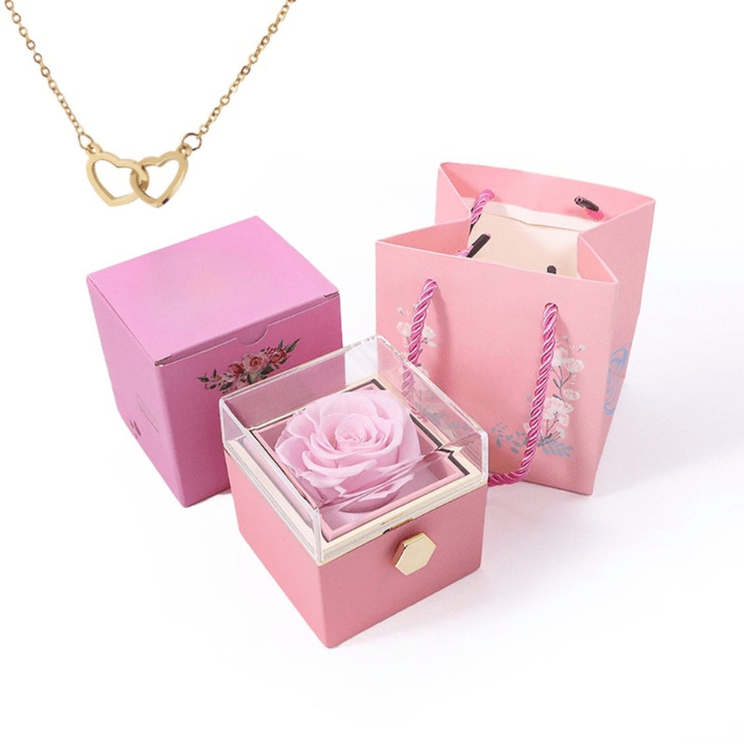 Belle Eternal Rose & Double Heart Necklace 🌹💖✨