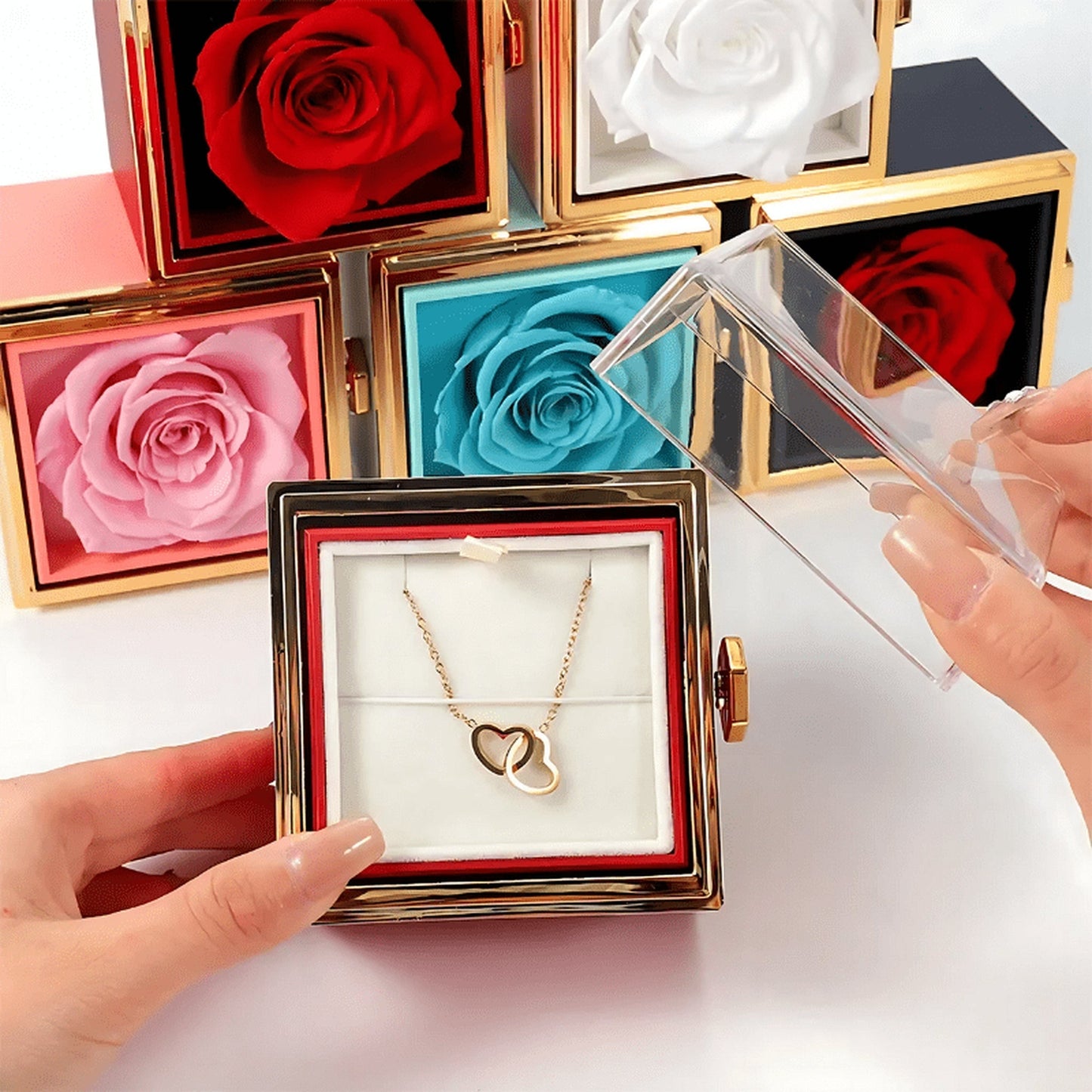 Belle Eternal Rose & Double Heart Necklace 🌹💖✨
