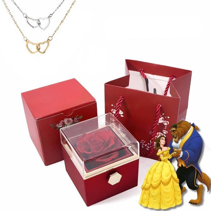 Belle Eternal Rose & Double Heart Necklace 🌹💖✨
