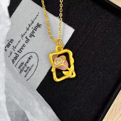 Belle Enchanted Rose Necklace - 24K Gold Edition 🌹✨👑
