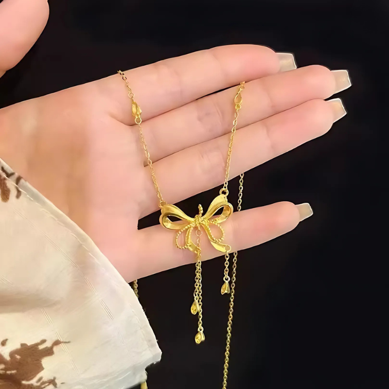 Barbie Bow Necklace - 24K Gold Edition 🎀✨💖