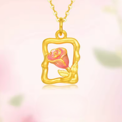 Belle Enchanted Rose Necklace - 24K Gold Edition 🌹✨👑