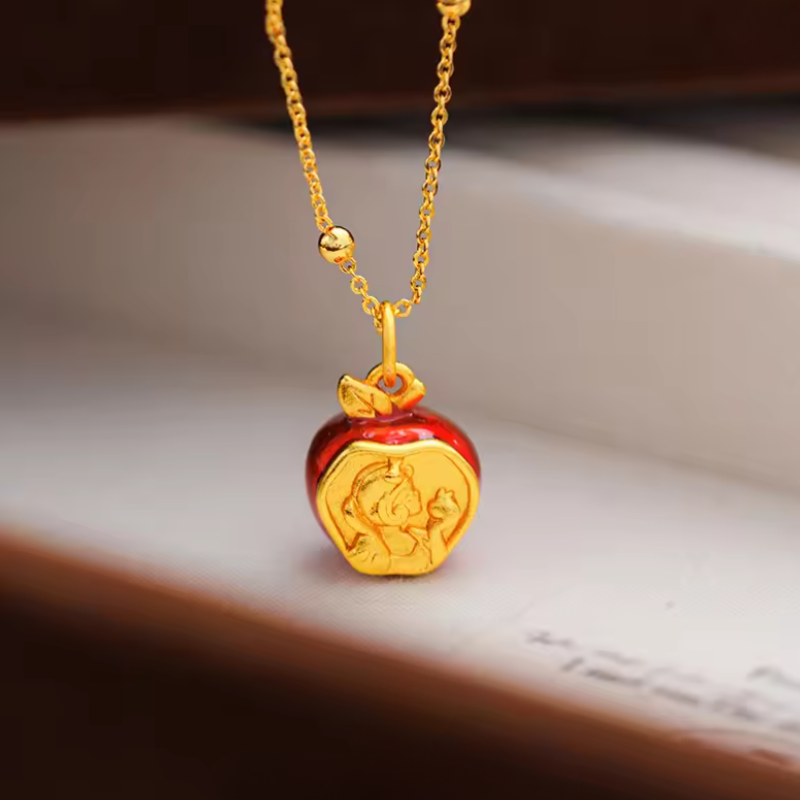 Snow White Golden Apple Necklace - 24K Gold Edition 🍎✨👑