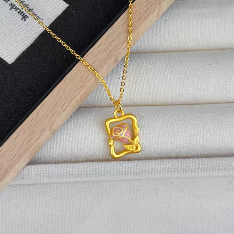 Belle Enchanted Rose Necklace - 24K Gold Edition 🌹✨👑