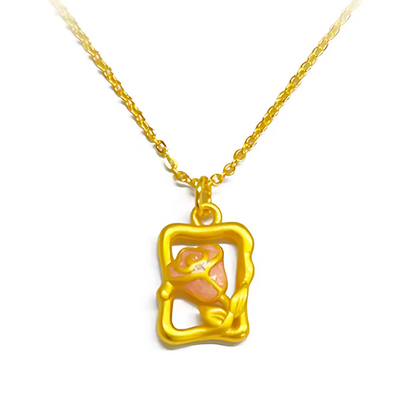 Belle Enchanted Rose Necklace - 24K Gold Edition 🌹✨👑