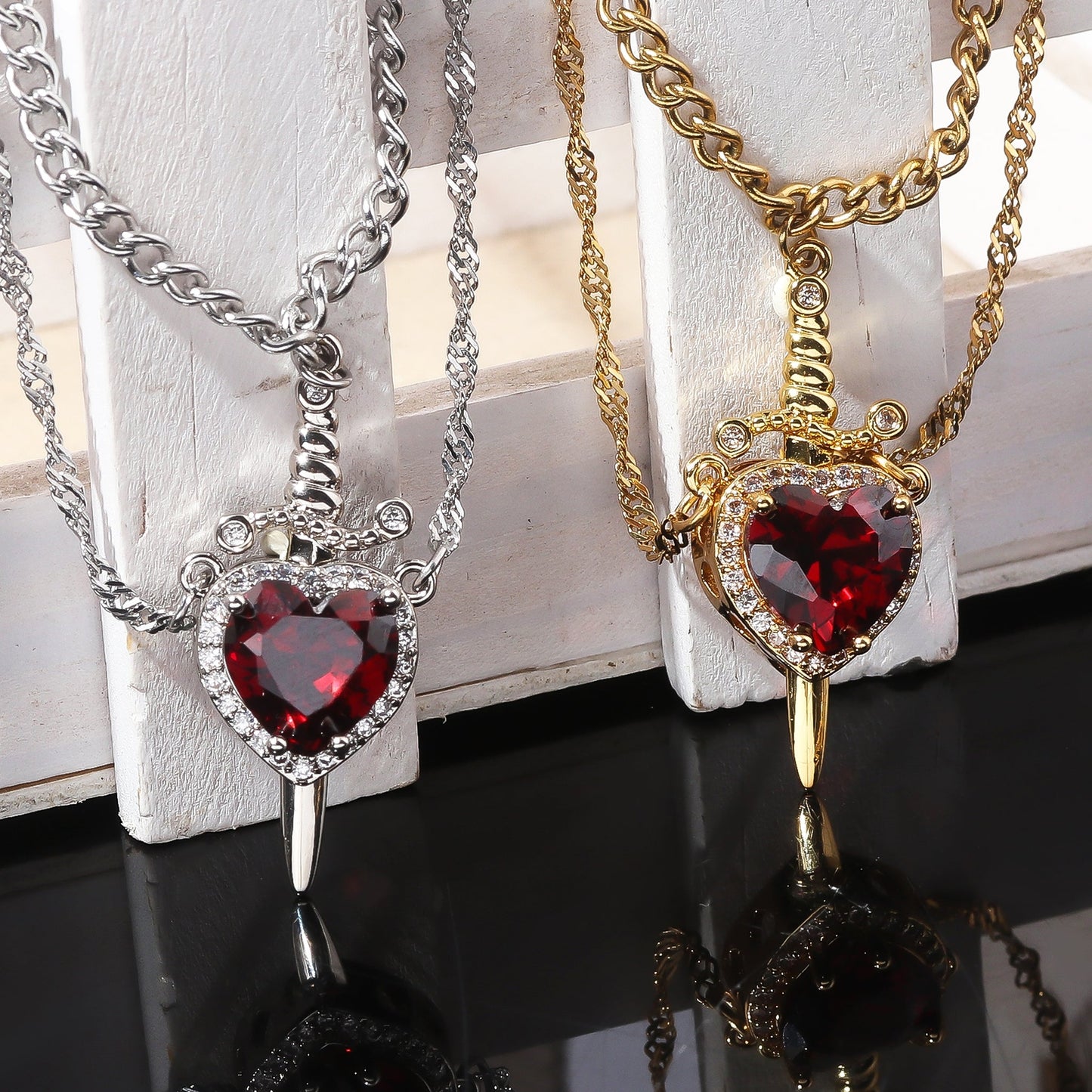 Snow White Heart & Sword Necklace Set ❤️⚔️✨