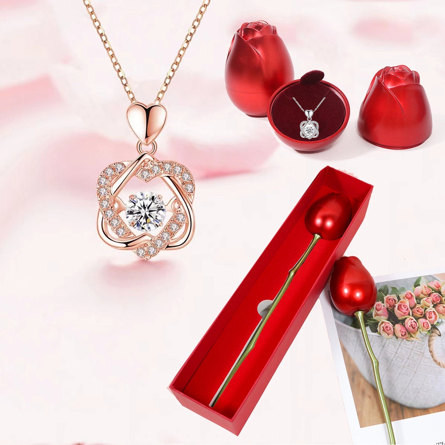 Belle Eternal Rose Heart Necklace 🌹❤️✨
