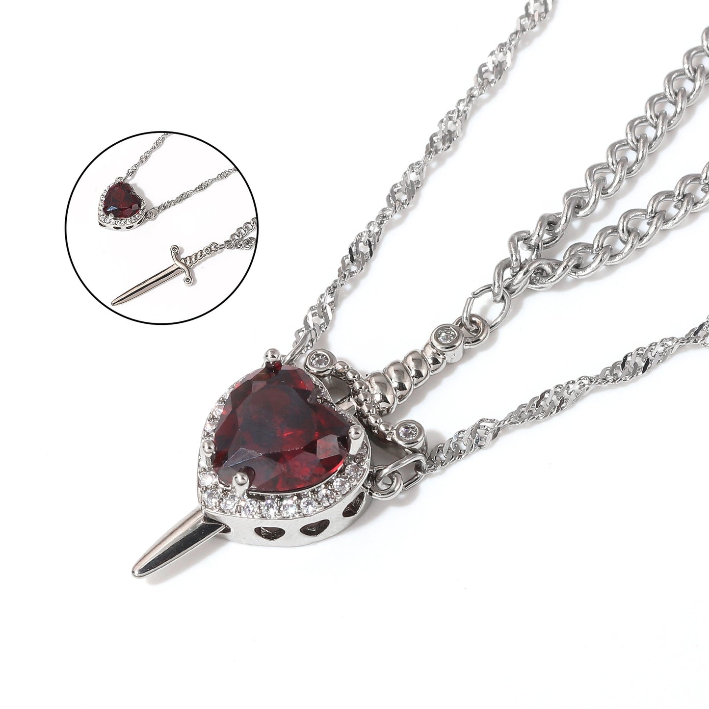 Snow White Heart & Sword Necklace Set ❤️⚔️✨