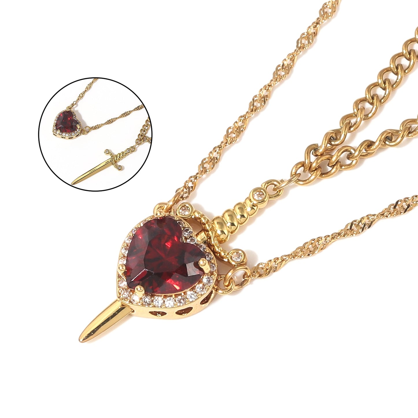 Snow White Heart & Sword Necklace Set ❤️⚔️✨