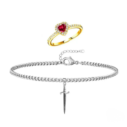 Snow White “Heart & Sword” Ring & Bracelet Set ❤️⚔️✨