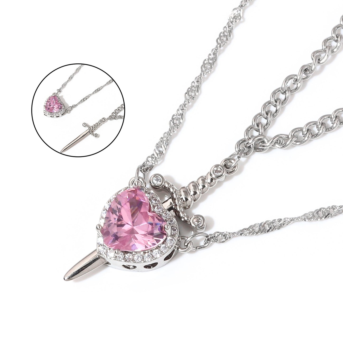 Snow White Heart & Sword Necklace Set ❤️⚔️✨