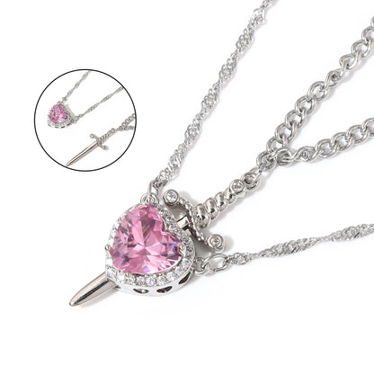 Snow White Heart & Sword Necklace Set ❤️⚔️✨