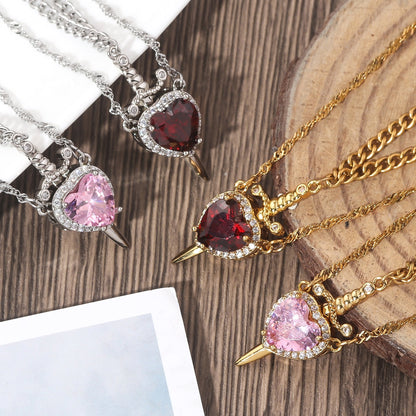 Snow White Heart & Sword Necklace Set ❤️⚔️✨